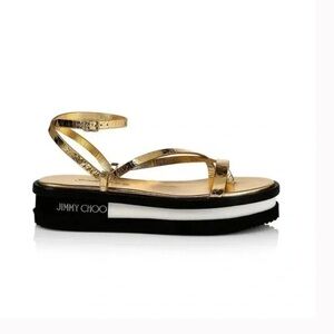 Jimmy Choo Pine leather platform sandals in metallic gold, size 38